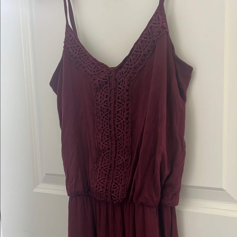 American Rag Burgundy Spaghetti Strap Jumpsuit
